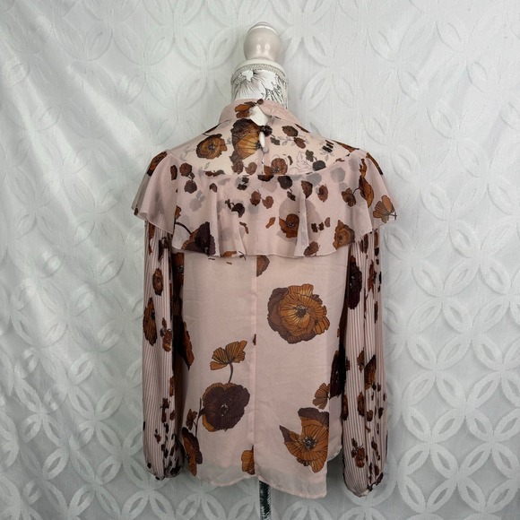 Chelsea28‎ Floral Long Sleeve Mock Neck Sheer Blouse Size M - Picture 5 of 9